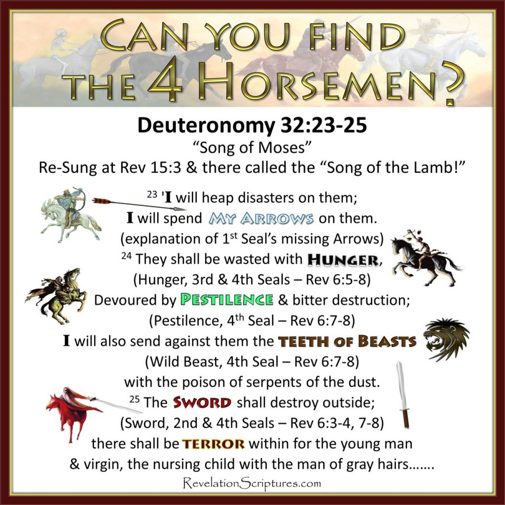 4 Horsemen of the Apocalypse, Four Horsemen of the Apocalypse,4 Horsemen, four Horsemen,Curses,Plagues, apocalypse, beginning of birth pains, Beginning of Sorrows, Matthew 24, book-of-revelation, death, famine, first-seal, 1st Seal,bow,crown,conquer, fourth-seal,4th Seal, green, hades, death, horse, hunger, kill-14,kill fourth,population reduction, pale-green, pestilence, plague, Red Horse,fiery red second-seal,2nd Seal, third-seal,3rd seal, white Horse, wild-beasts, sword, Take Peace away, War, Third Seal, Famine, Hunger, Balances, Scales, Ezekiel 14, Deuteronomy 32, Revelation 6,Revelation Chapter 6, Jeremiah 14, Jeremiah 15, Jeremiah 16, Leviticus 26, Ezekiel 14, 7 Seals,Seven Seals