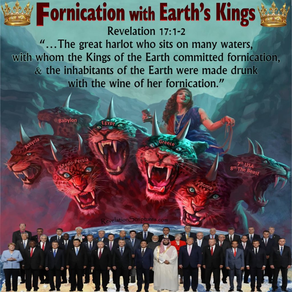Babylon the Great,The great prostitute,the Great whore,the Great Harlot,Prostitute,Fornication,fornication with earth’s kings,fornication kings,many waters,Sexual Immorality,sexual immorality with kings,Kings adultery,adultery,Kings,wine of her aldultries,intoxicated,earth drunk,dwellers on earth drunk,wine of fornication,wine of her sexual immorality,Drunk with Blood of Saints,Cup,Rich,Luxury,Fall of Babylon,10 Kings,Burn with Fire,Destroy,Judge,Revelation 14,Revelation 17,Revelation 18,Revelation 19,Revelation 13,Beast,Image,Mark,Revelation 17 2,Revelation 17 3,
