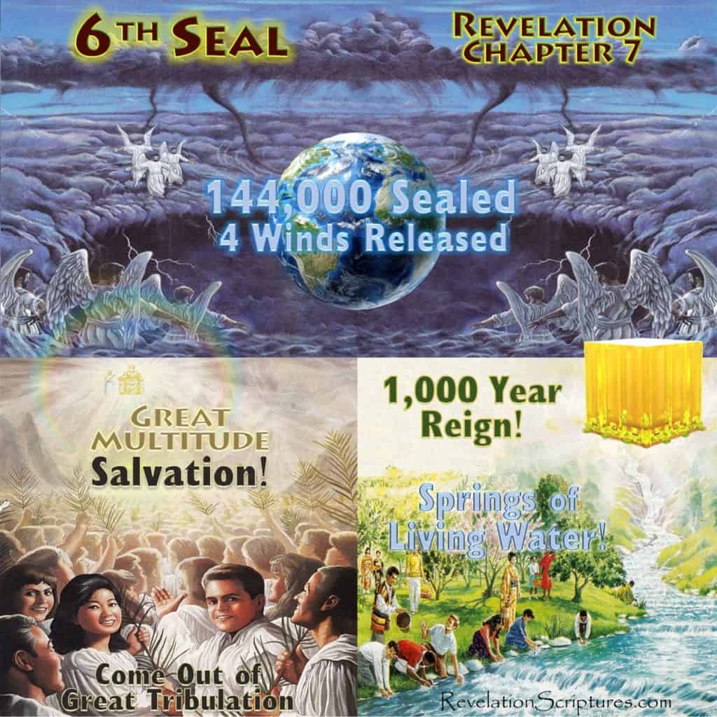 Illustration of the 6th Seal in Revelation 7 showing the 144,000 sealed and the great multitude coming out of the great tribulation. (3)