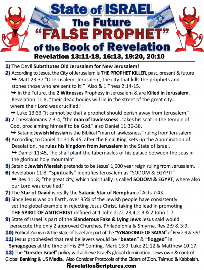 A Picture of the State of Israel the Future of False Prophet of the Book of Revelation 13 11-18, 16 13, 19 20, 20 10
