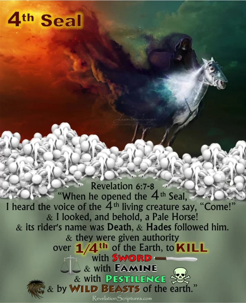 Revelation 6:7-8 Fourth Seal Death and Hades Kill a Quarter of the Earth