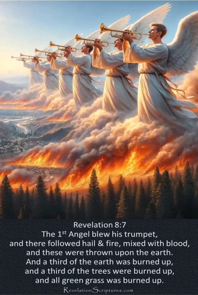 Revelation 8:7 The First Trumpet of the Book of Revelation - Third Earth Burned - Third of Tree Burned - All Green Grass Burned