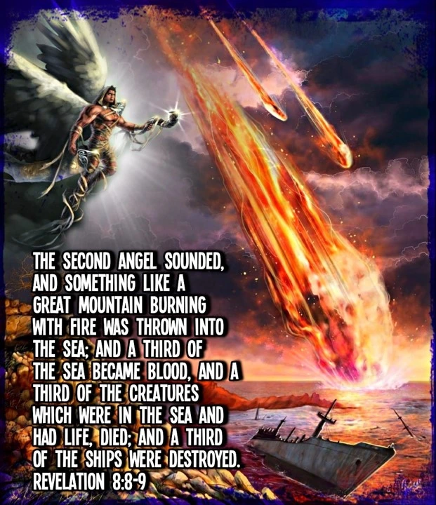 2nd Trumpet Revelation 8:8-9 Mega Tsunami - Third of Boats Destroyed - Third of Sea becomes Blood - Third of Sea Creatures Die