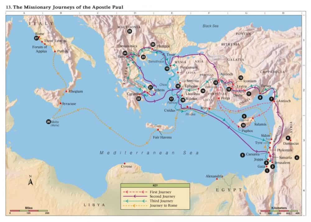 Location Of Seven Churches Of Revelation With Paul's Mission Journeys Map Revelation Chapter 1 